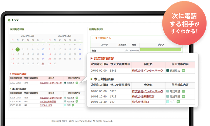 「次に電話する」が管理できるの画面イメージ